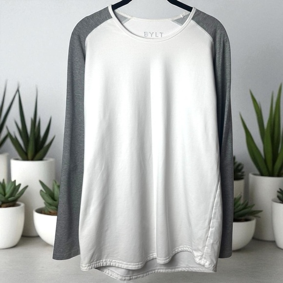 Bylt Basics Drop Cut Lux Long Sleeve Baseball Grey White Athletic Comfort L - Picture 1 of 10
